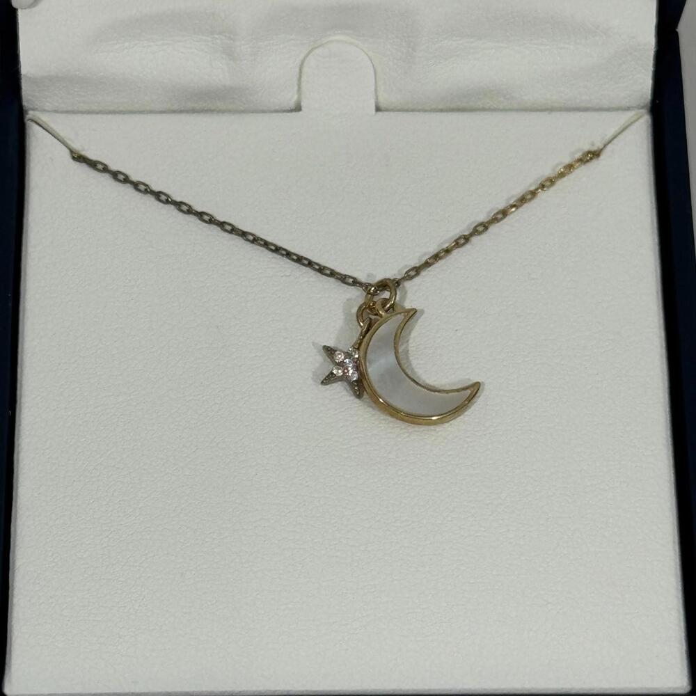 Argento Vivo Sterling Silver Mother of Pearl Moon and Star Charm 16” Necklace - Picture 3 of 6